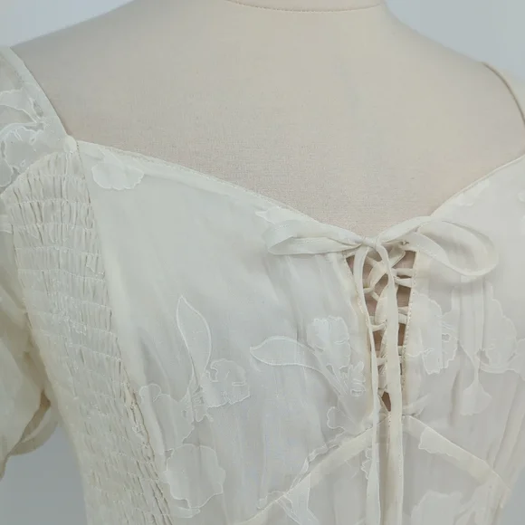 30082 Torrid Floral Smock Midi Dress White size 3X bohemian cottagecore peasant - Picture 4 of 10